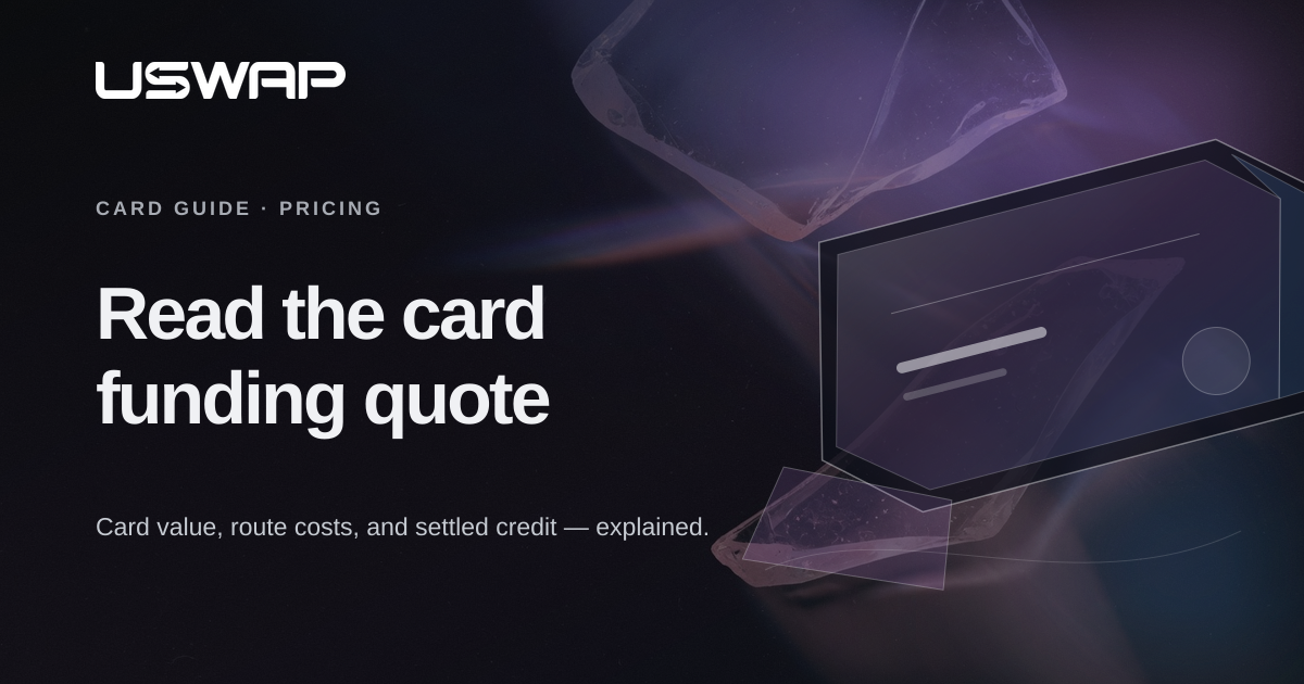 uSwap virtual-card quote with card value and route costs